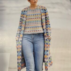 Colorful Geometric Knit Cardigan and Sweater Set